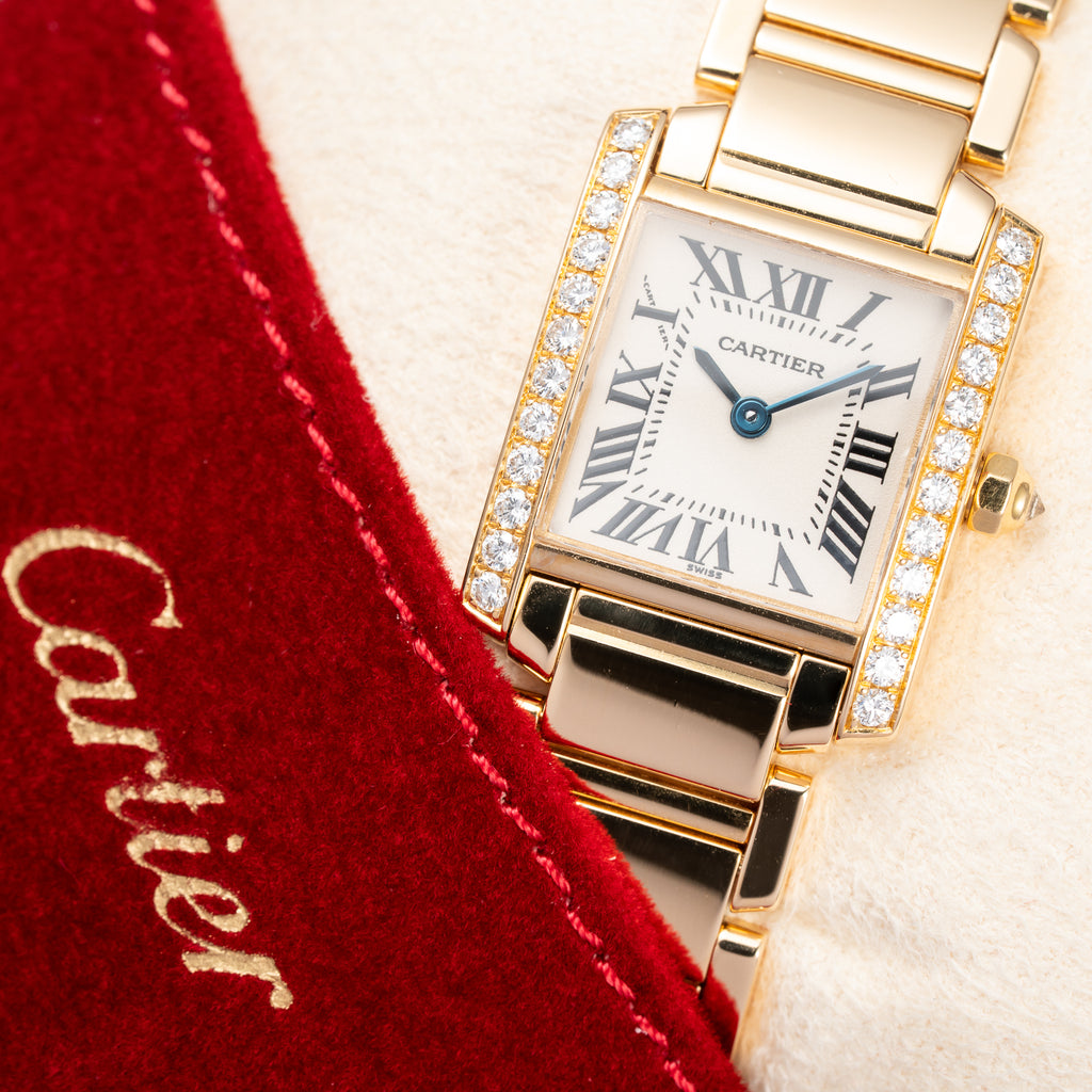 Cartier Tank Française Factory Diamond Set PM 18K Yellow Gold Cartier Service 2026 w/ 2-Year Warranty Ref. 2385 from 2000s