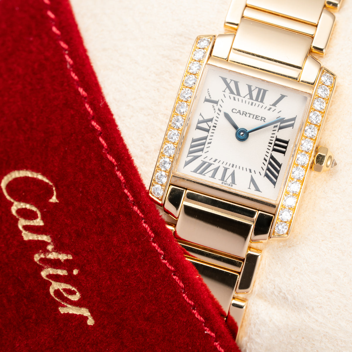 Cartier Tank Française Factory Diamond Set PM 18K Yellow Gold Cartier Service 2026 w/ 2-Year Warranty Ref. 2385 from 2000s