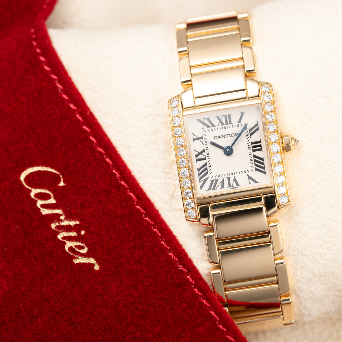 Cartier Tank Française Factory Diamond Set PM 18K Yellow Gold Cartier Service 2026 w/ 2-Year Warranty Ref. 2385 from 2000s