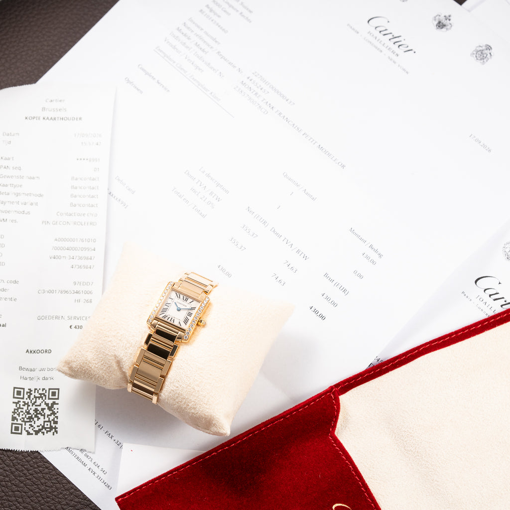 Cartier Tank Française Factory Diamond Set PM 18K Yellow Gold Cartier Service 2026 w/ 2-Year Warranty Ref. 2385 from 2000s