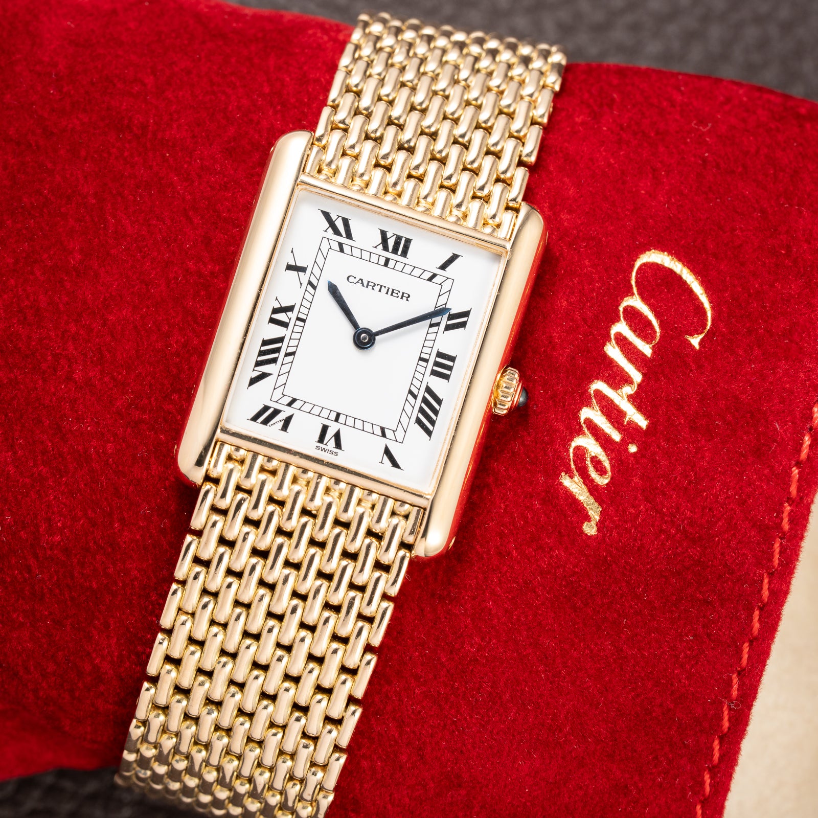Cartier Tank Louis "Grain de Riz” Beads of Rice bracelet 18k Yellow Gold Ref 81052 from 1980s