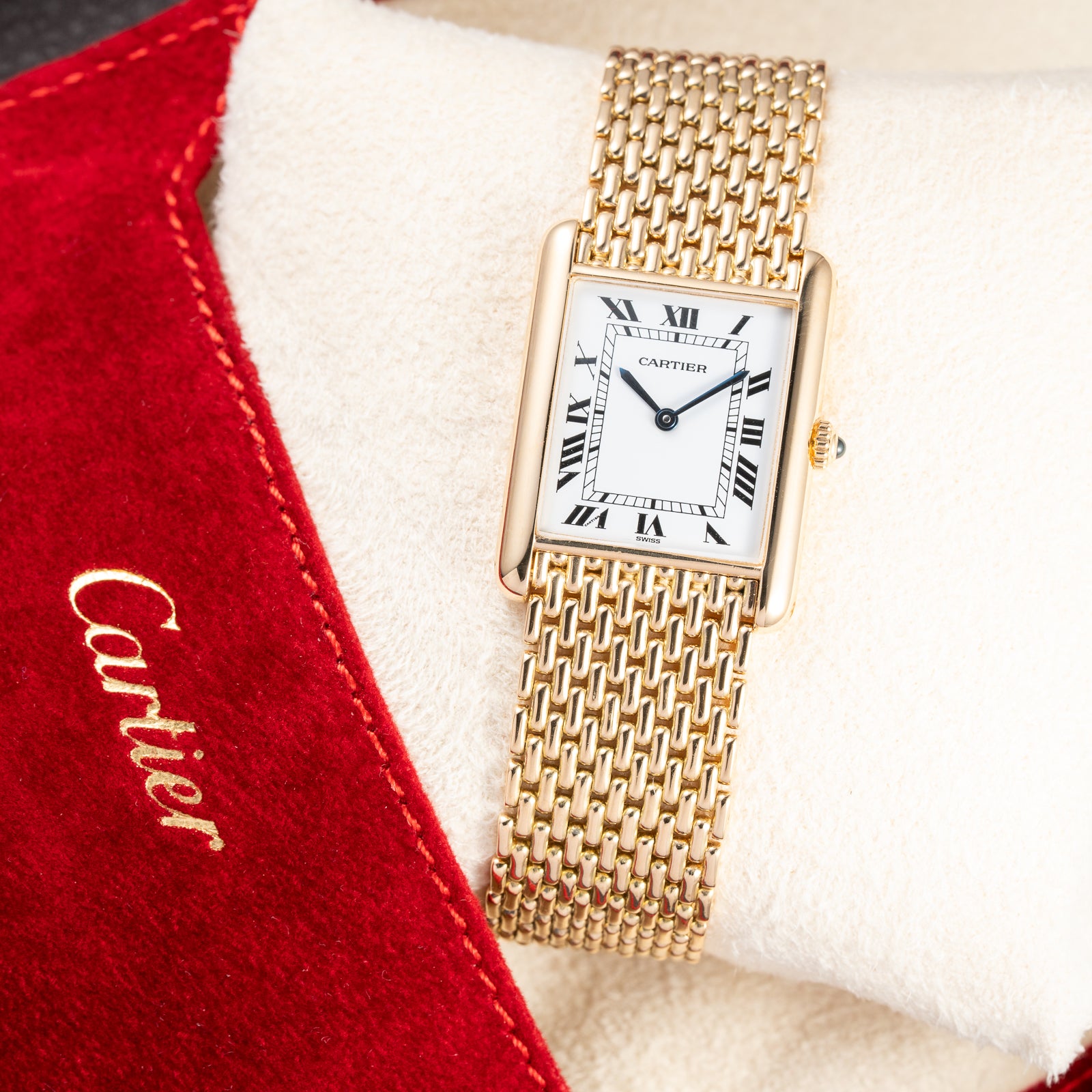 Cartier Tank Louis "Grain de Riz” Beads of Rice bracelet 18k Yellow Gold Ref 81052 from 1980s