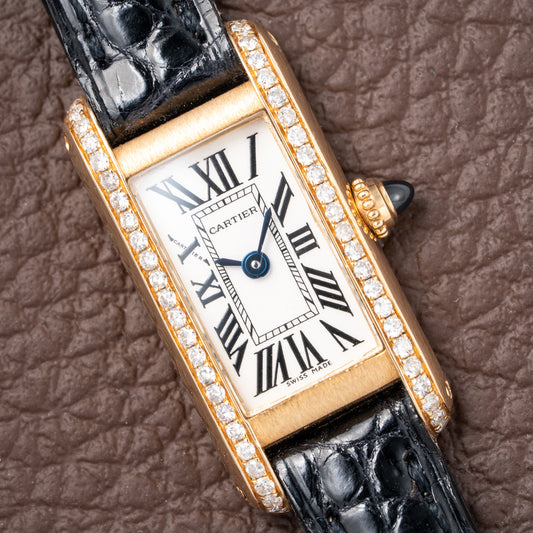 Cartier Tank Louis Mini Allongée 18K Yellow Gold with Diamond Set Case Ref. 2443 Circa 2000
