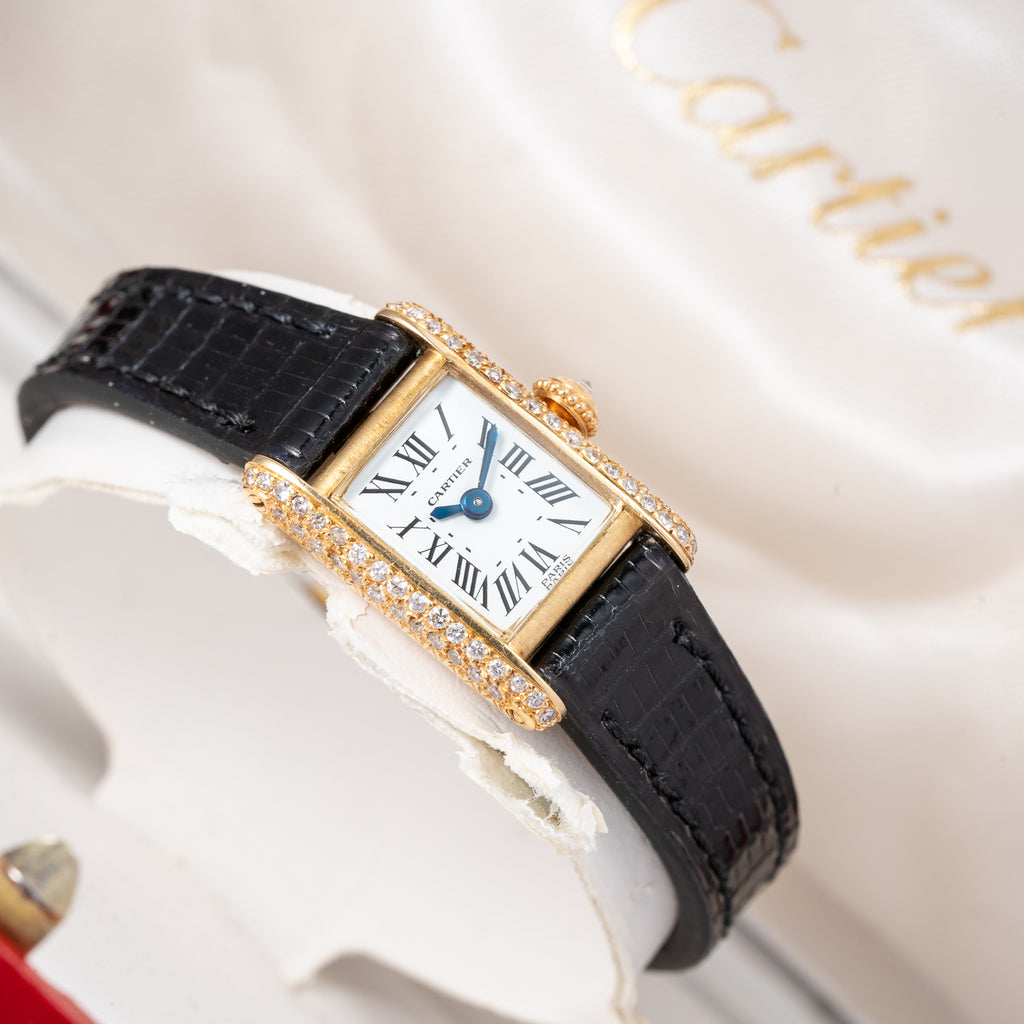 Cartier Tank Louis Mini Diamond Set Factory 18K Yellow Gold from 1970s