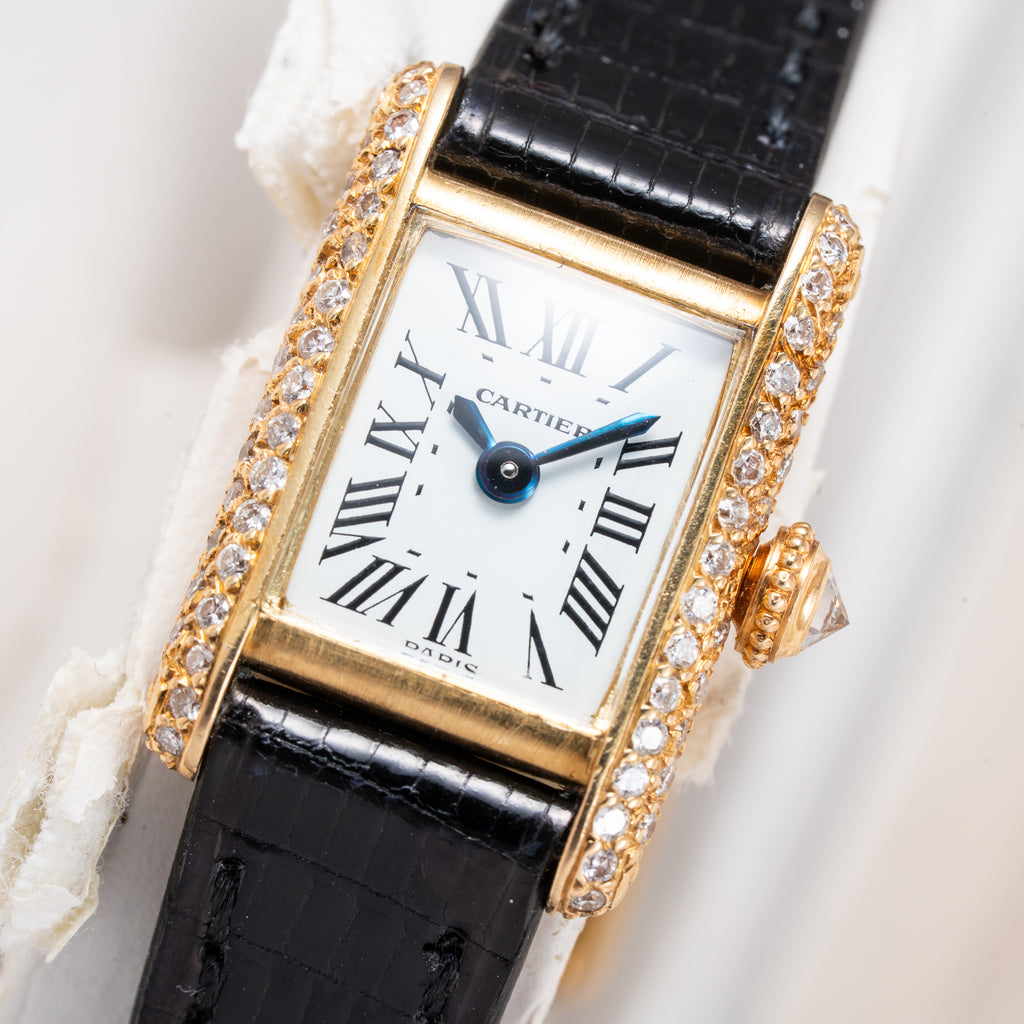 Cartier Tank Louis Mini Diamond Set Factory 18K Yellow Gold from 1970s