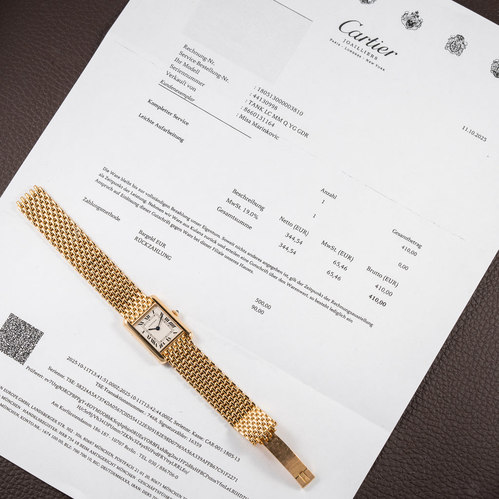 Cartier Tank Louis PM Grain de Riz 18K Yellow Gold Cartier Service 2025 Ref. 86601 from 1990s