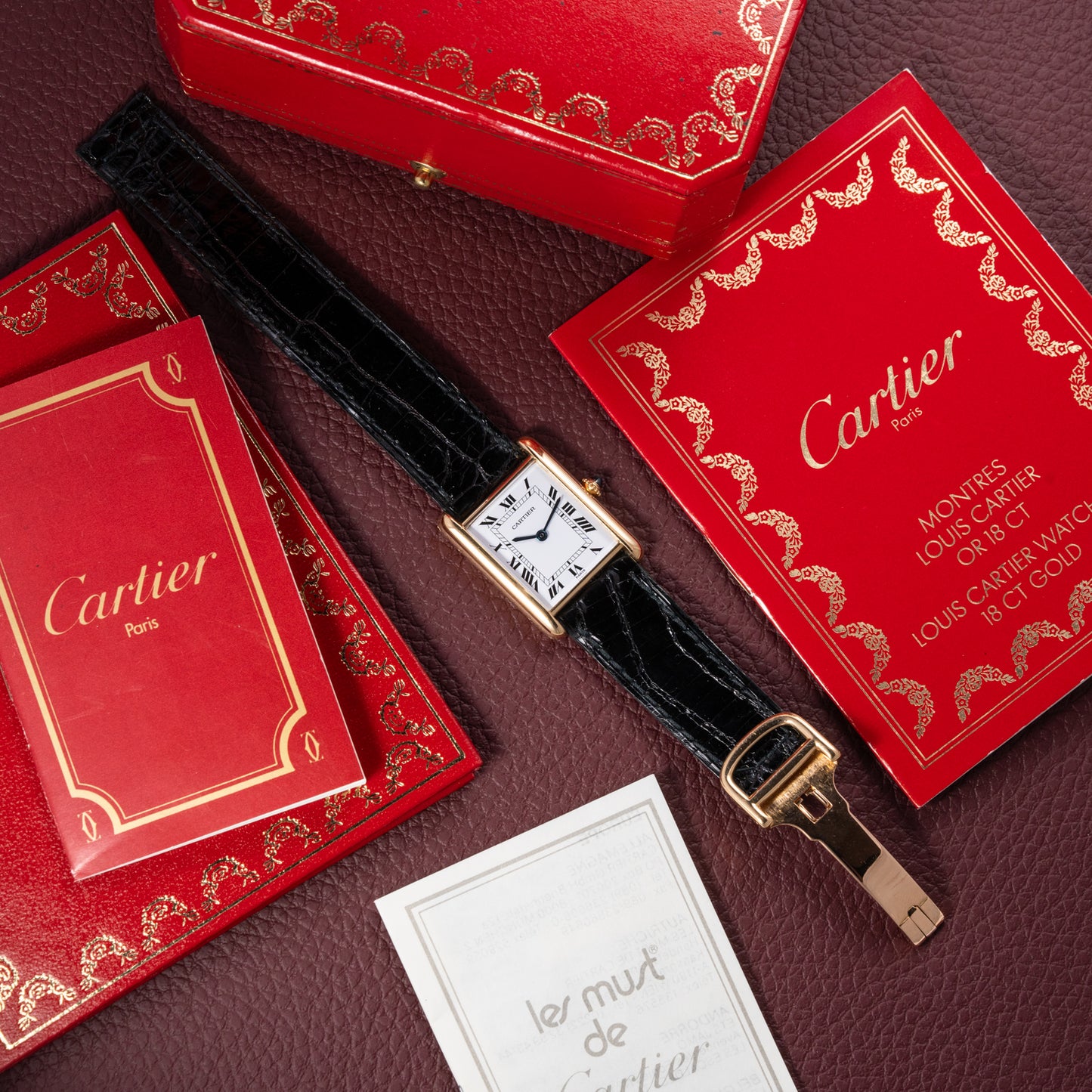 Cartier Tank Louis Paris Dial 18K Ref. 78086 with box and booklets from the 1980s
