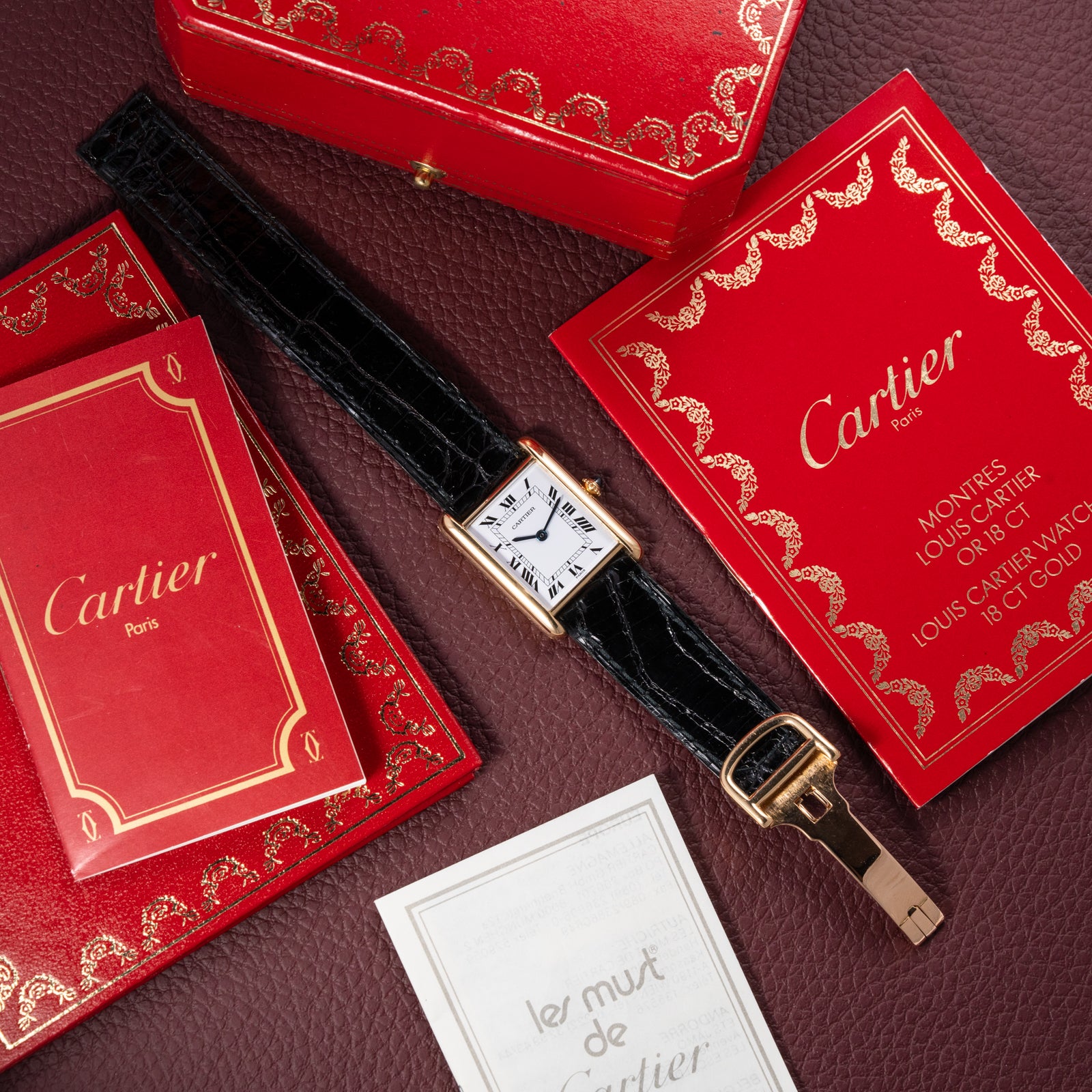 Cartier Tank Louis Paris Dial 18K Ref. 78086 with box and booklets from the 1980s