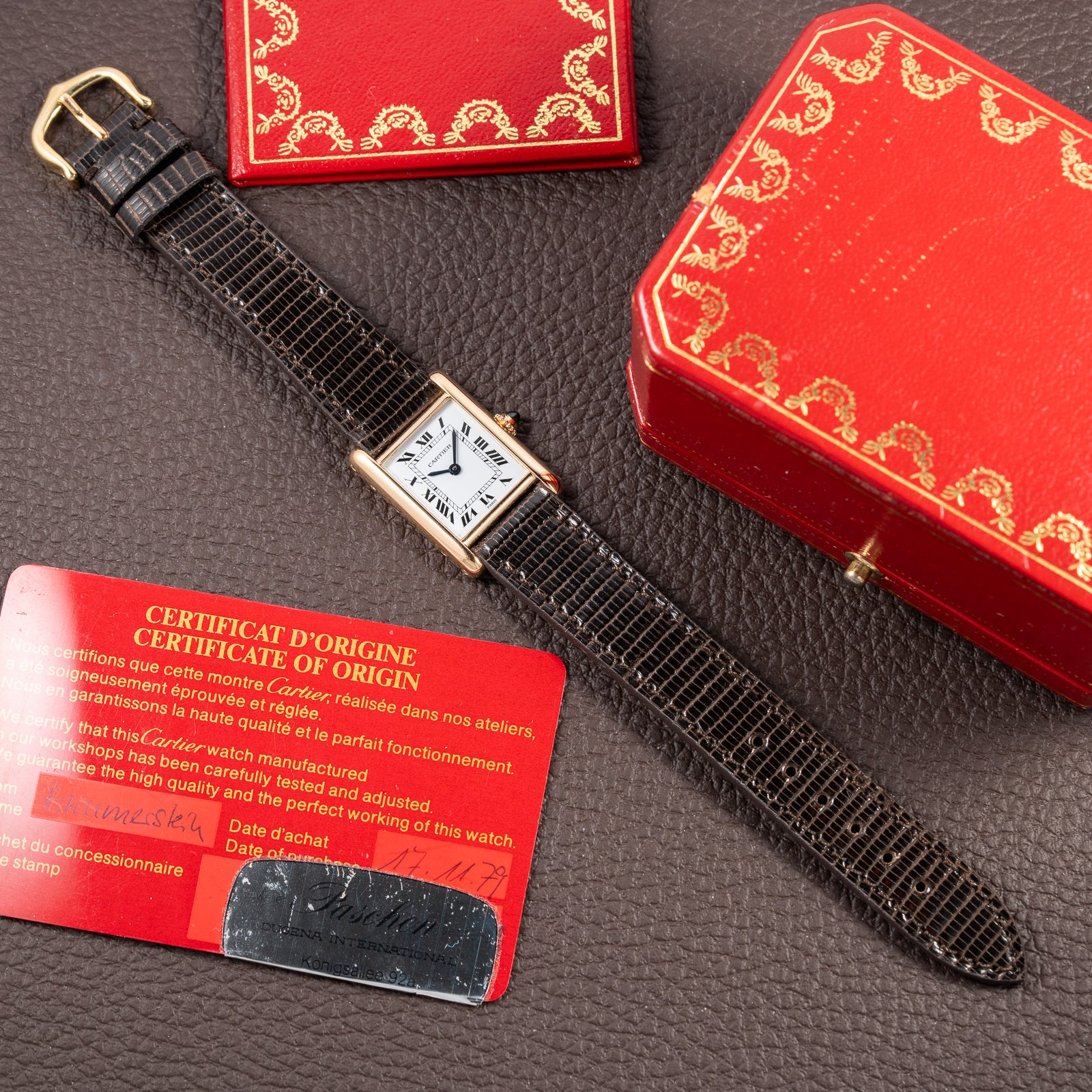 Cartier Tank Louis Paris Dial Full Set 18K Yellow Gold PM Ref 78087 from 1979