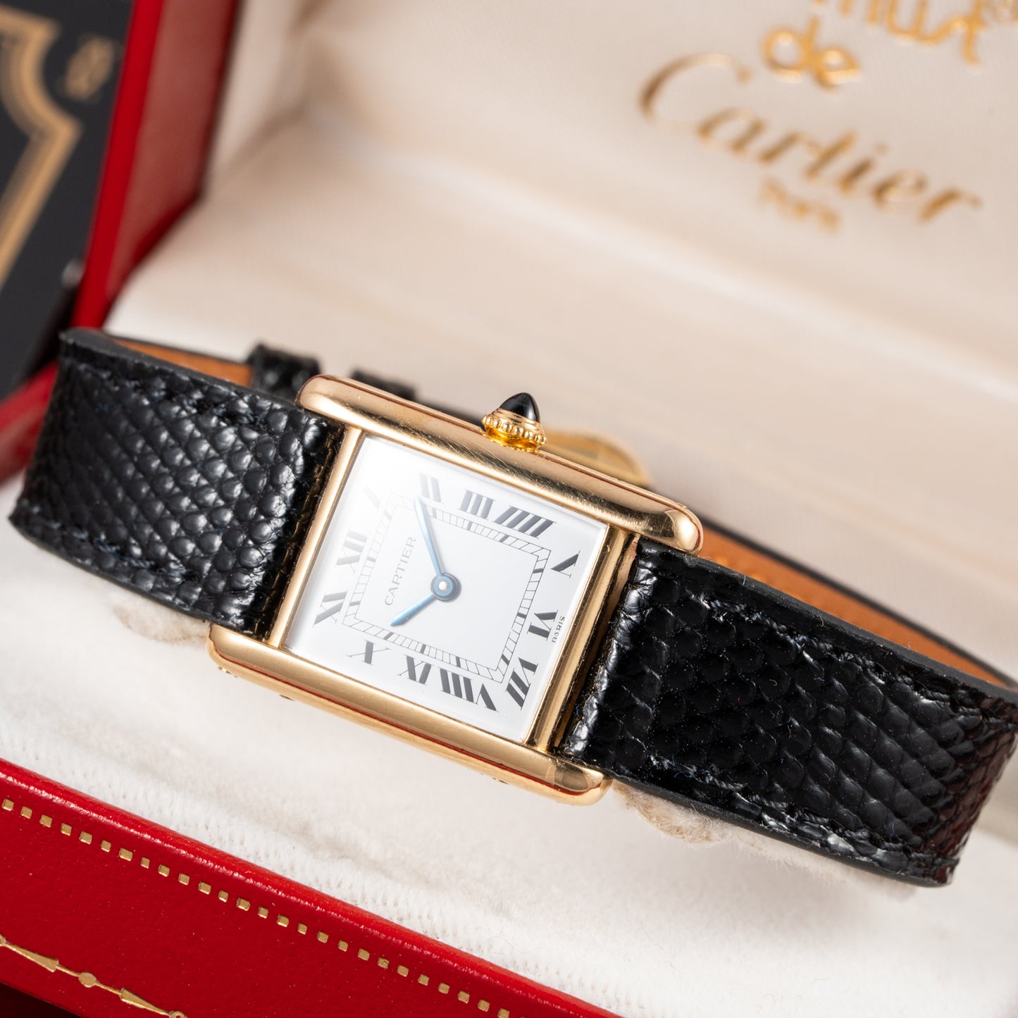Cartier Tank Louis Paris Dial 18K Yellow Gold PM Ref 78087 from 1980s