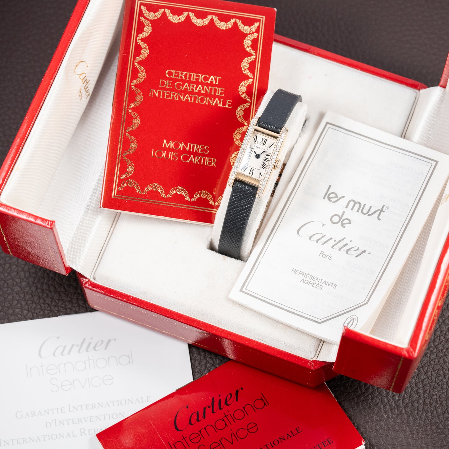 Cartier Tank Mini Allongée Factory Diamond Set Full Set 18k Yellow Gold Ref. 828004 from 1994