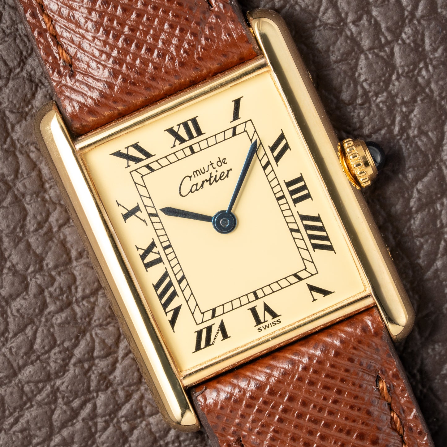 Cartier Tank Vermeil Must De Roman Lemon Dial Quartz GM Ref 1615