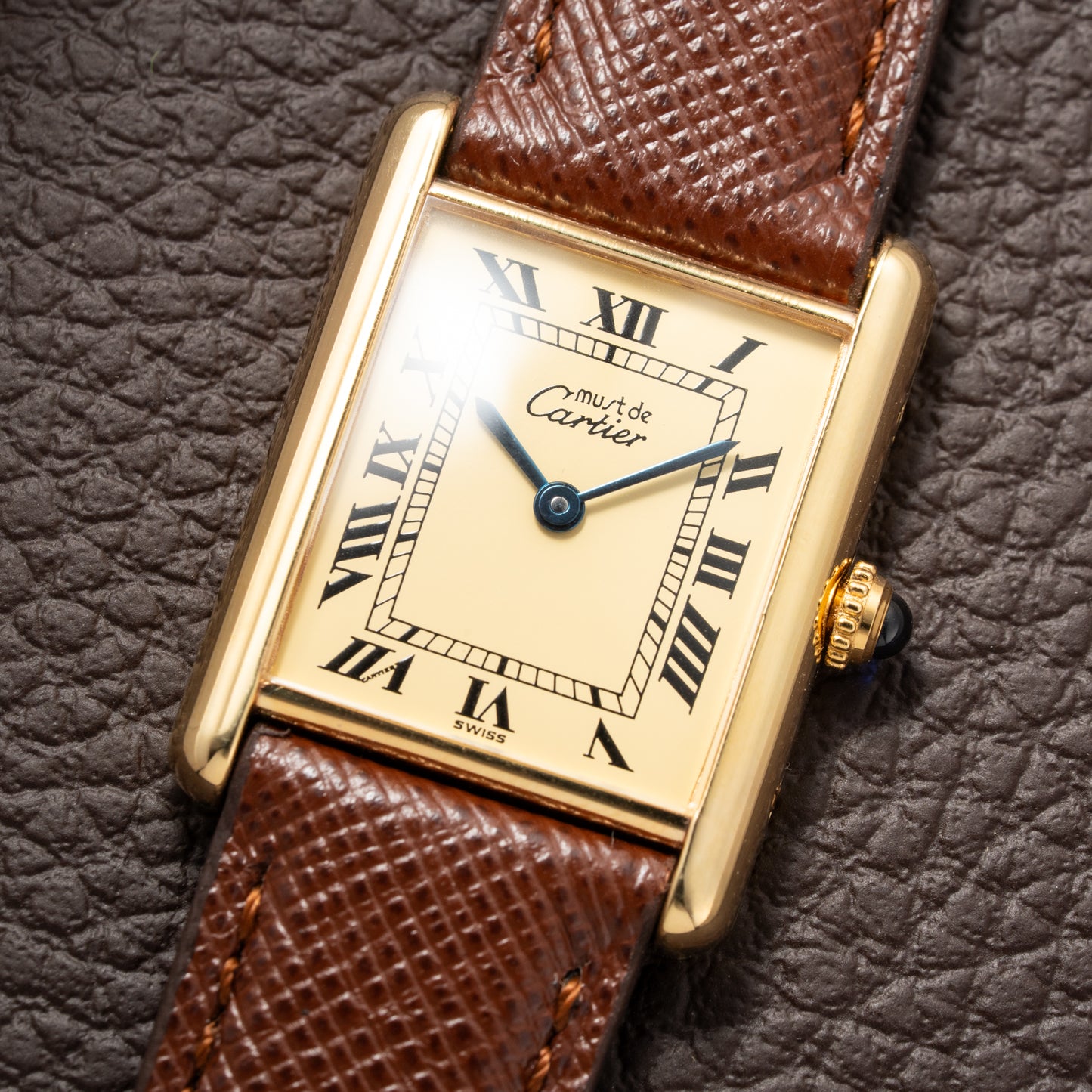 Cartier Tank Vermeil Must De Roman Lemon Dial Quartz GM Ref 1615