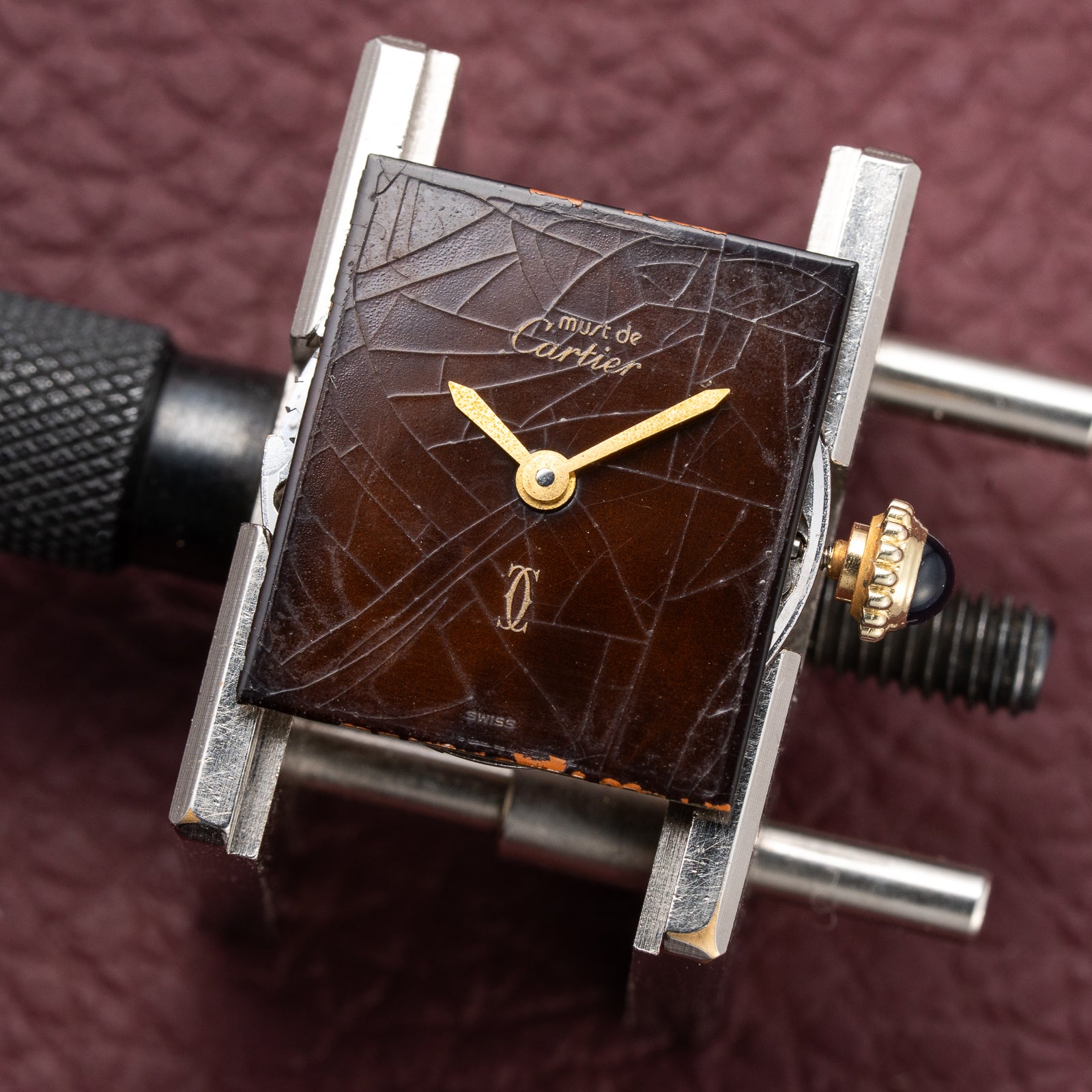 Cartier Tank Must de Vermeil ‘Turtle Shell’ Brown Wood Spider Dial PM from 1980s