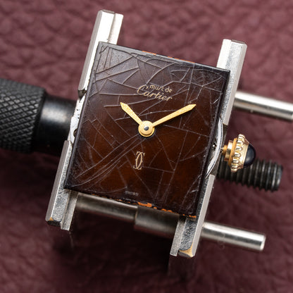 Cartier Tank Must de Vermeil ‘Turtle Shell’ Brown Wood Spider Dial PM from 1980s