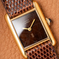 Cartier Tank Must de Vermeil ‘Turtle Shell’ Brown Wood Spider Dial PM from 1980s