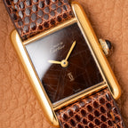 Cartier Tank Must de Vermeil ‘Turtle Shell’ Brown Wood Spider Dial PM from 1980s
