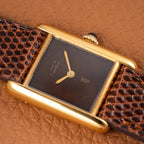 Cartier Tank Must de Vermeil ‘Turtle Shell’ Brown Wood Spider Dial PM from 1980s