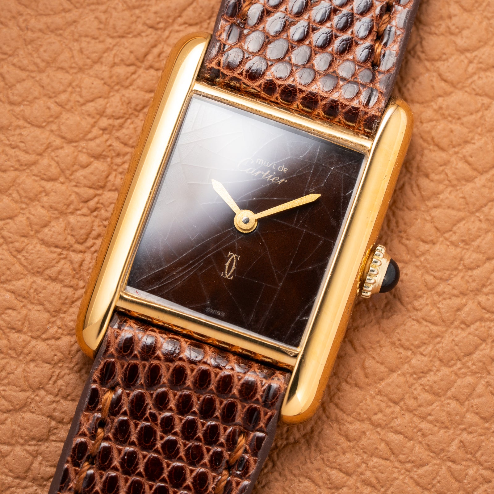 Cartier Tank Must de Vermeil ‘Turtle Shell’ Brown Wood Spider Dial PM from 1980s