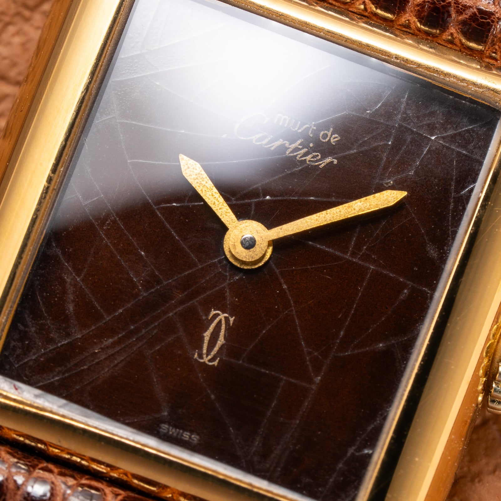 Cartier Tank Must de Vermeil ‘Turtle Shell’ Brown Wood Spider Dial PM from 1980s