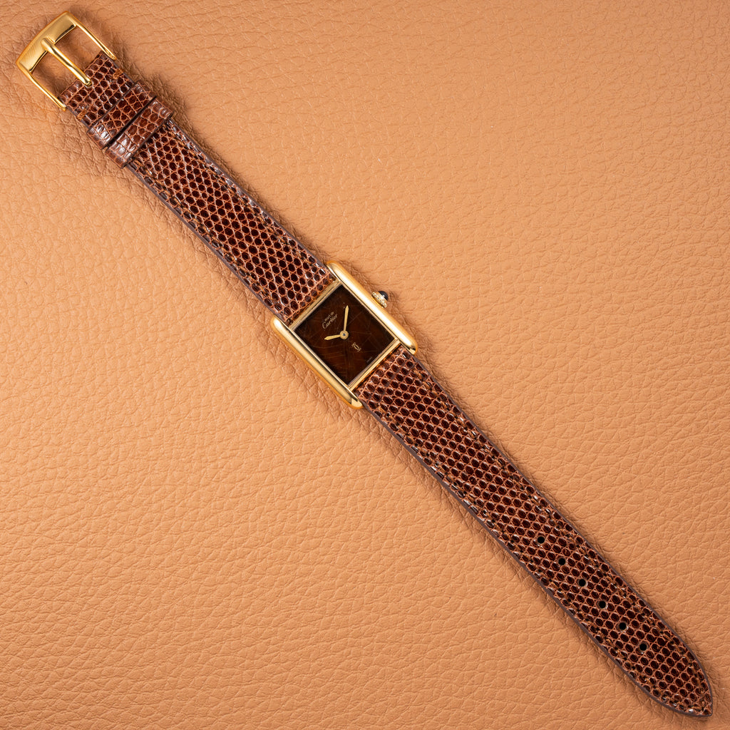 Cartier Tank Must de Vermeil ‘Turtle Shell’ Brown Wood Spider Dial PM from 1980s