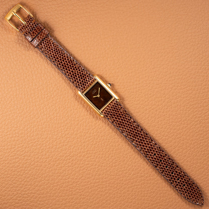 Cartier Tank Must de Vermeil ‘Turtle Shell’ Brown Wood Spider Dial PM from 1980s