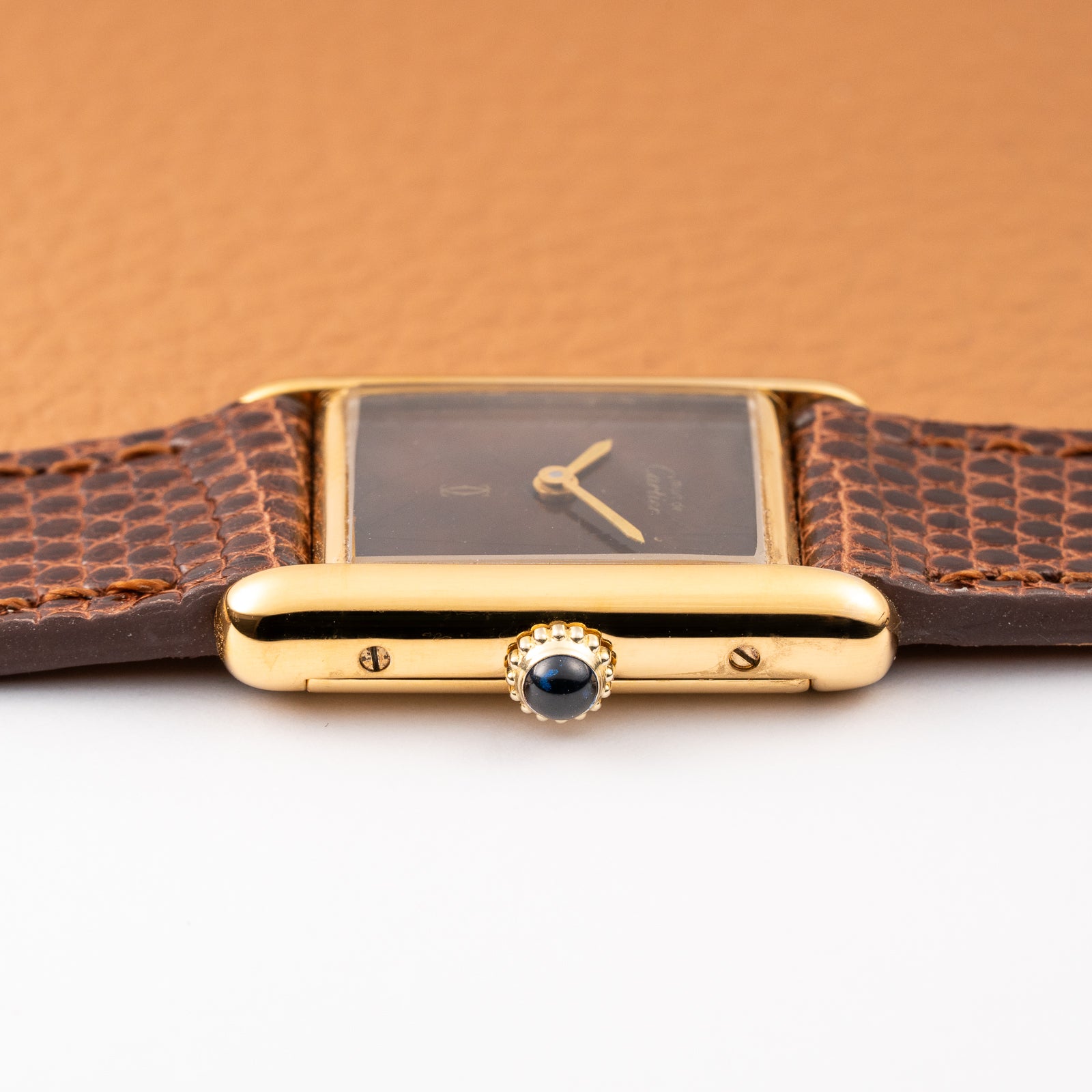 Cartier Tank Must de Vermeil ‘Turtle Shell’ Brown Wood Spider Dial PM from 1980s