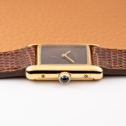 Cartier Tank Must de Vermeil ‘Turtle Shell’ Brown Wood Spider Dial PM from 1980s