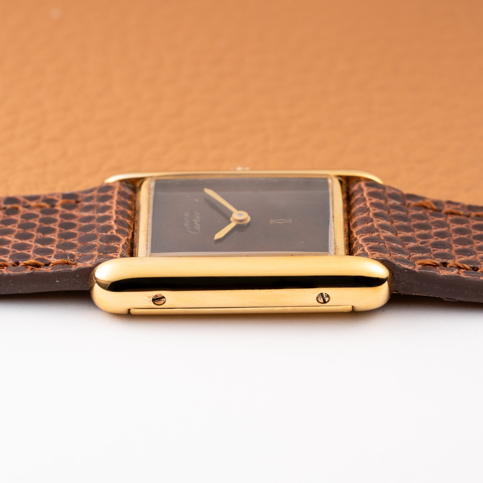 Cartier Tank Must de Vermeil ‘Turtle Shell’ Brown Wood Spider Dial PM from 1980s