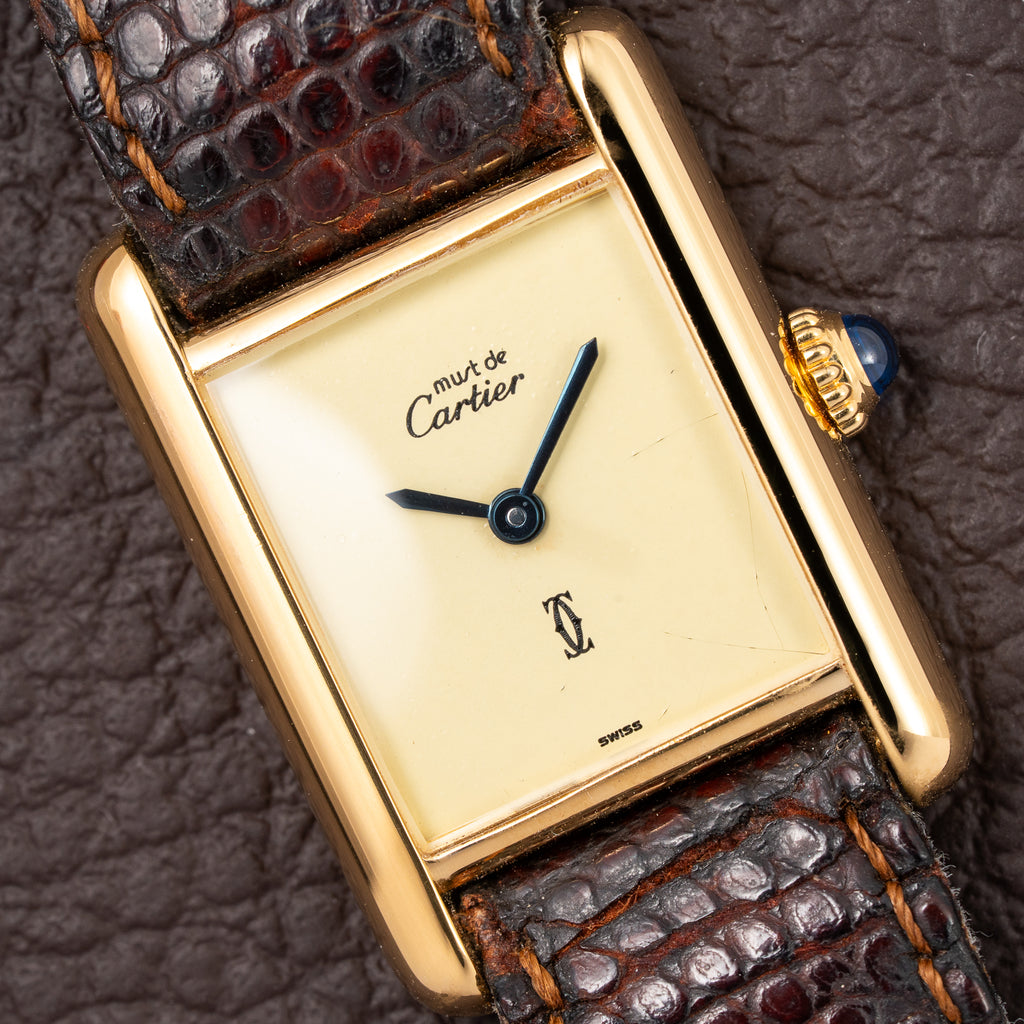 Cartier Tank Must de Lemon Dial Vermeil PM SM from 1980s