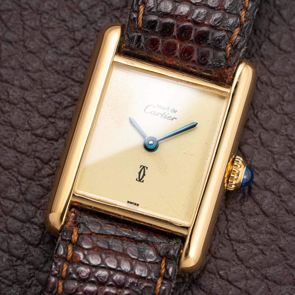 Cartier Tank Must de Lemon Dial Vermeil PM SM from 1980s