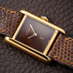 Cartier Tank Must de Vermeil ‘Turtle Shell’ Brown Wood Dial PM from 1980s