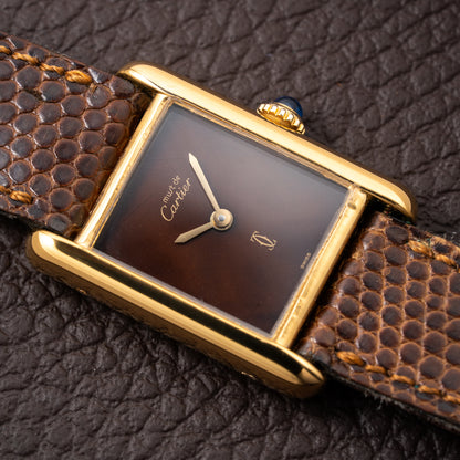 Cartier Tank Must de Vermeil ‘Turtle Shell’ Brown Wood Dial PM from 1980s