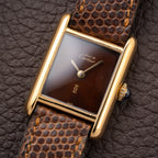 Cartier Tank Must de Vermeil ‘Turtle Shell’ Brown Wood Dial PM from 1980s