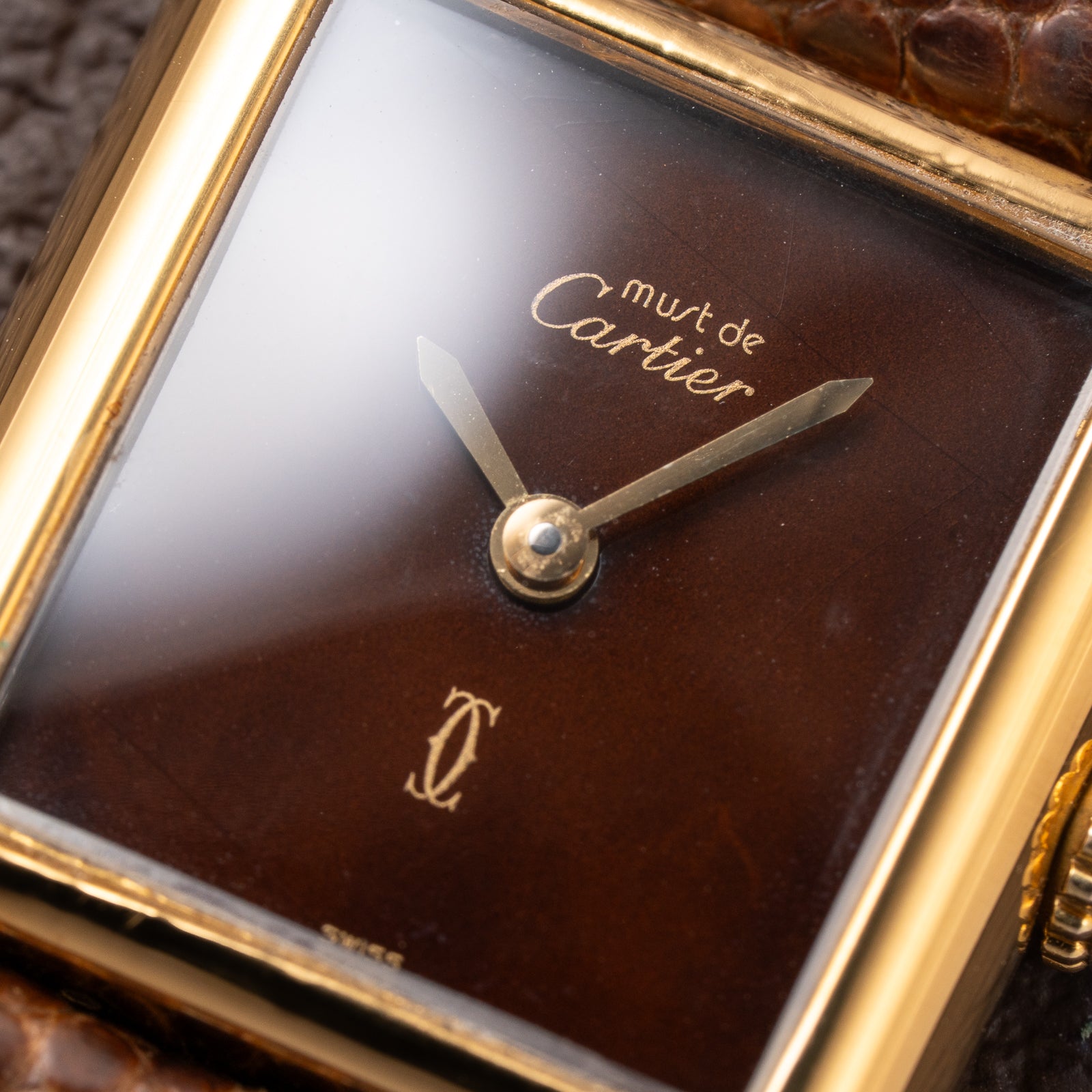 Cartier Tank Must de Vermeil ‘Turtle Shell’ Brown Wood Dial PM from 1980s