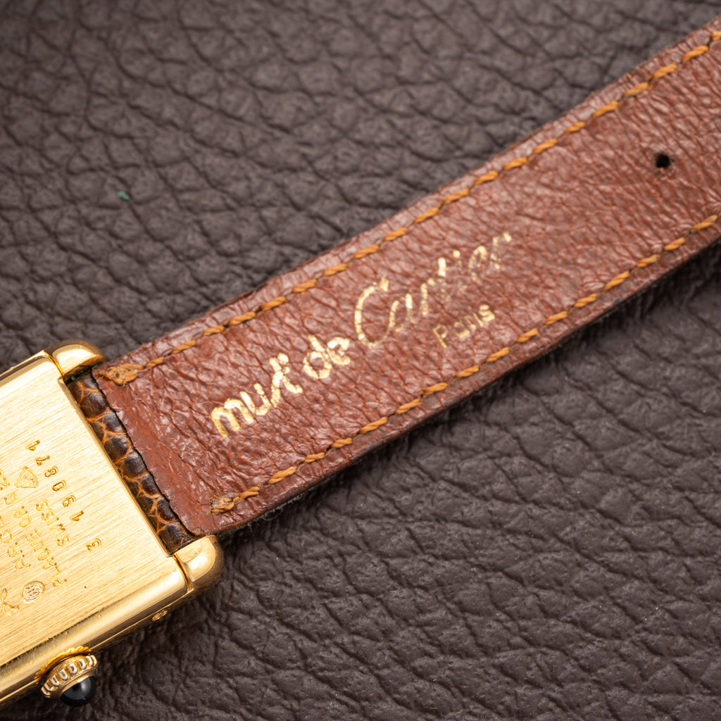 Cartier Tank Must de Vermeil ‘Turtle Shell’ Brown Wood Dial PM from 1980s