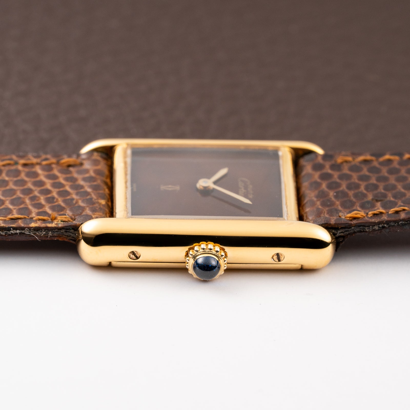 Cartier Tank Must de Vermeil ‘Turtle Shell’ Brown Wood Dial PM from 1980s