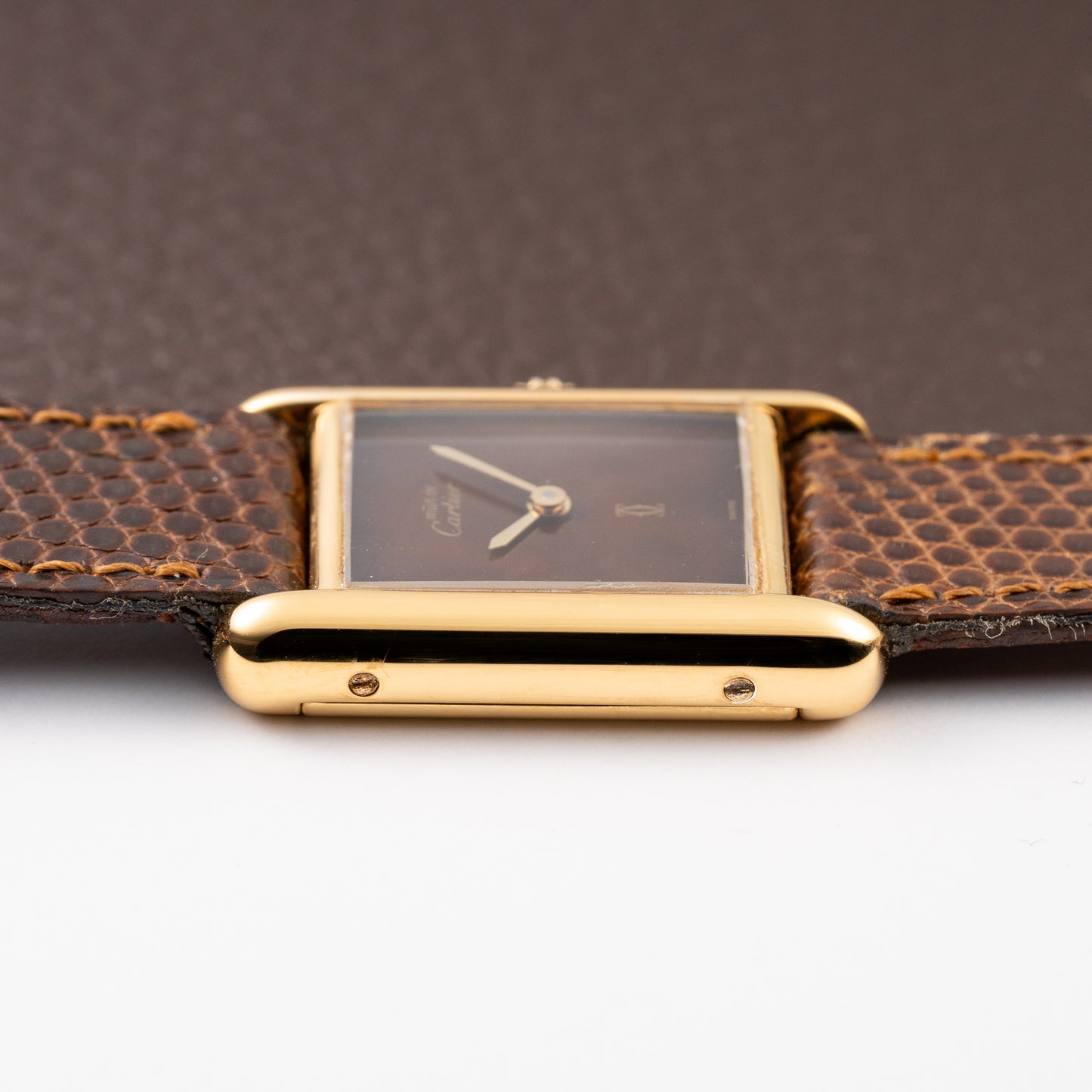 Cartier Tank Must de Vermeil ‘Turtle Shell’ Brown Wood Dial PM from 1980s