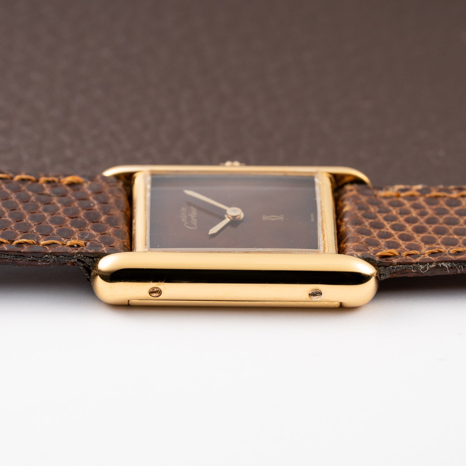 Cartier Tank Must de Vermeil ‘Turtle Shell’ Brown Wood Dial PM from 1980s