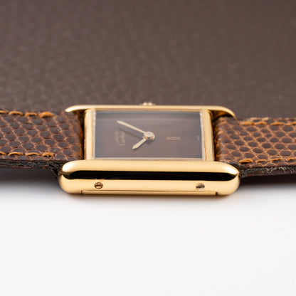 Cartier Tank Must de Vermeil ‘Turtle Shell’ Brown Wood Dial PM from 1980s