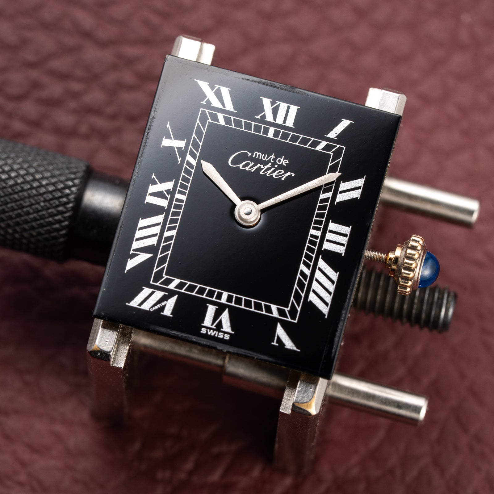 Cartier Tank Must de Black Roman Dial Vermeil GM from 1980s