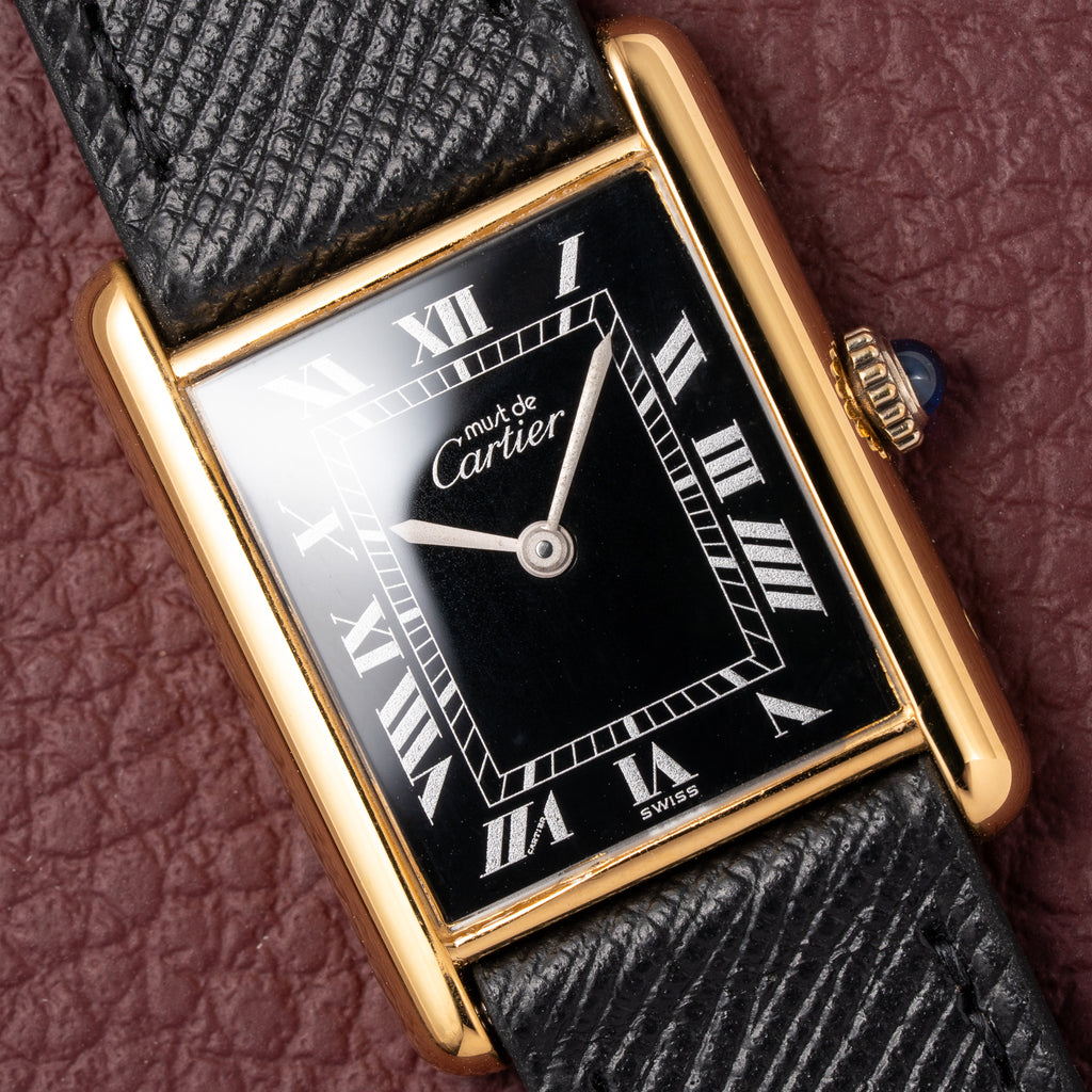 Cartier Tank Must de Black Roman Dial Vermeil GM from 1980s