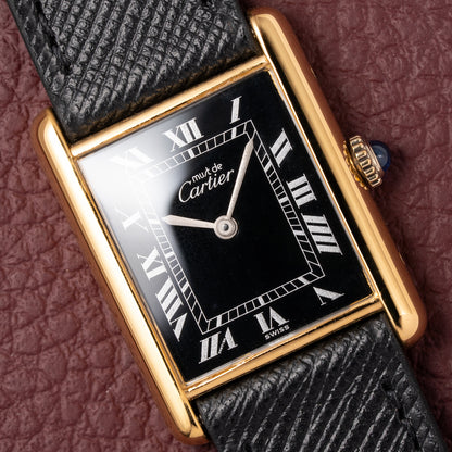 Cartier Tank Must de Black Roman Dial Vermeil GM from 1980s