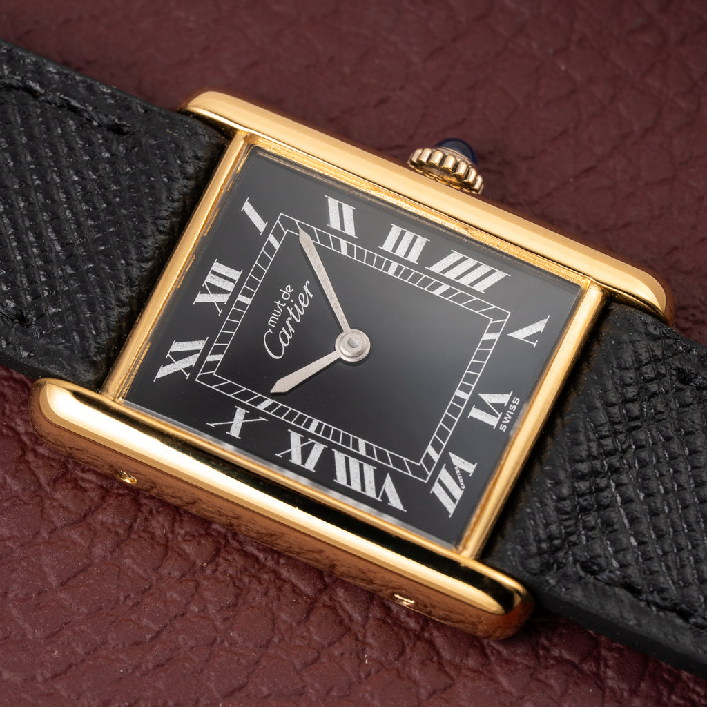 Cartier Tank Must de Black Roman Dial Vermeil GM from 1980s