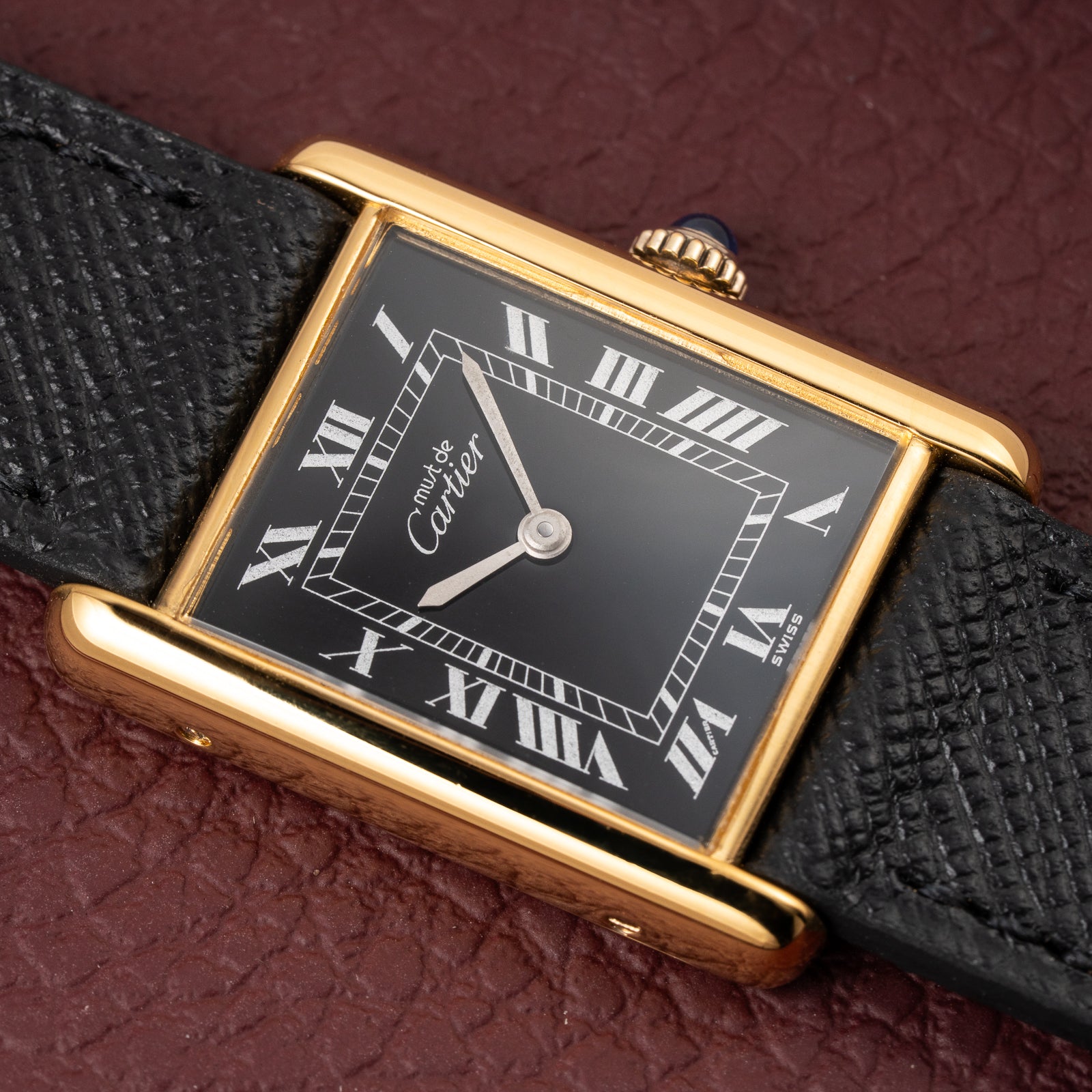 Cartier Tank Must de Black Roman Dial Vermeil GM from 1980s