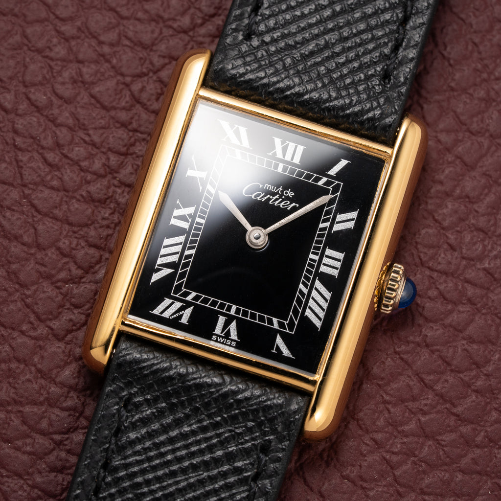 Cartier Tank Must de Black Roman Dial Vermeil GM from 1980s
