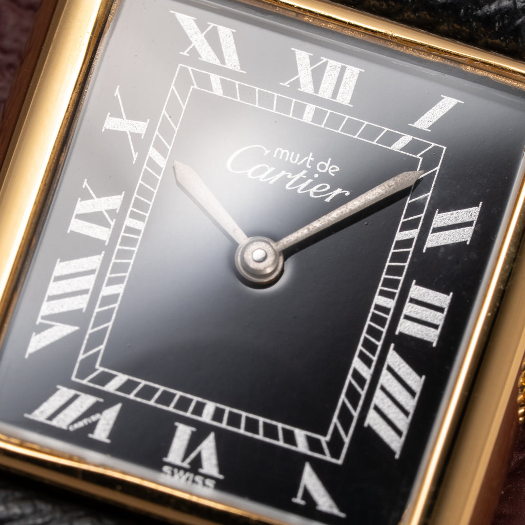 Cartier Tank Must de Black Roman Dial Vermeil GM from 1980s