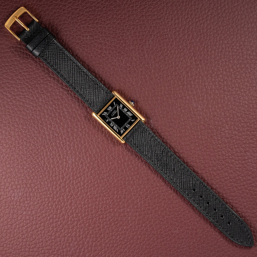 Cartier Tank Must de Black Roman Dial Vermeil GM from 1980s