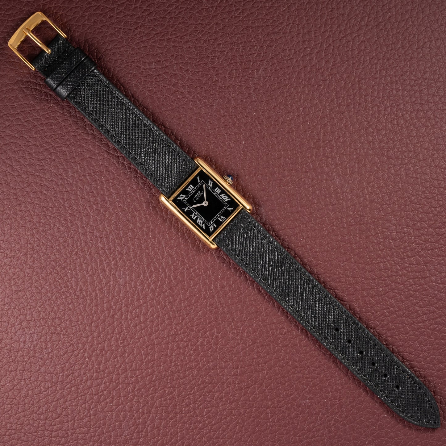 Cartier Tank Must de Black Roman Dial Vermeil GM from 1980s