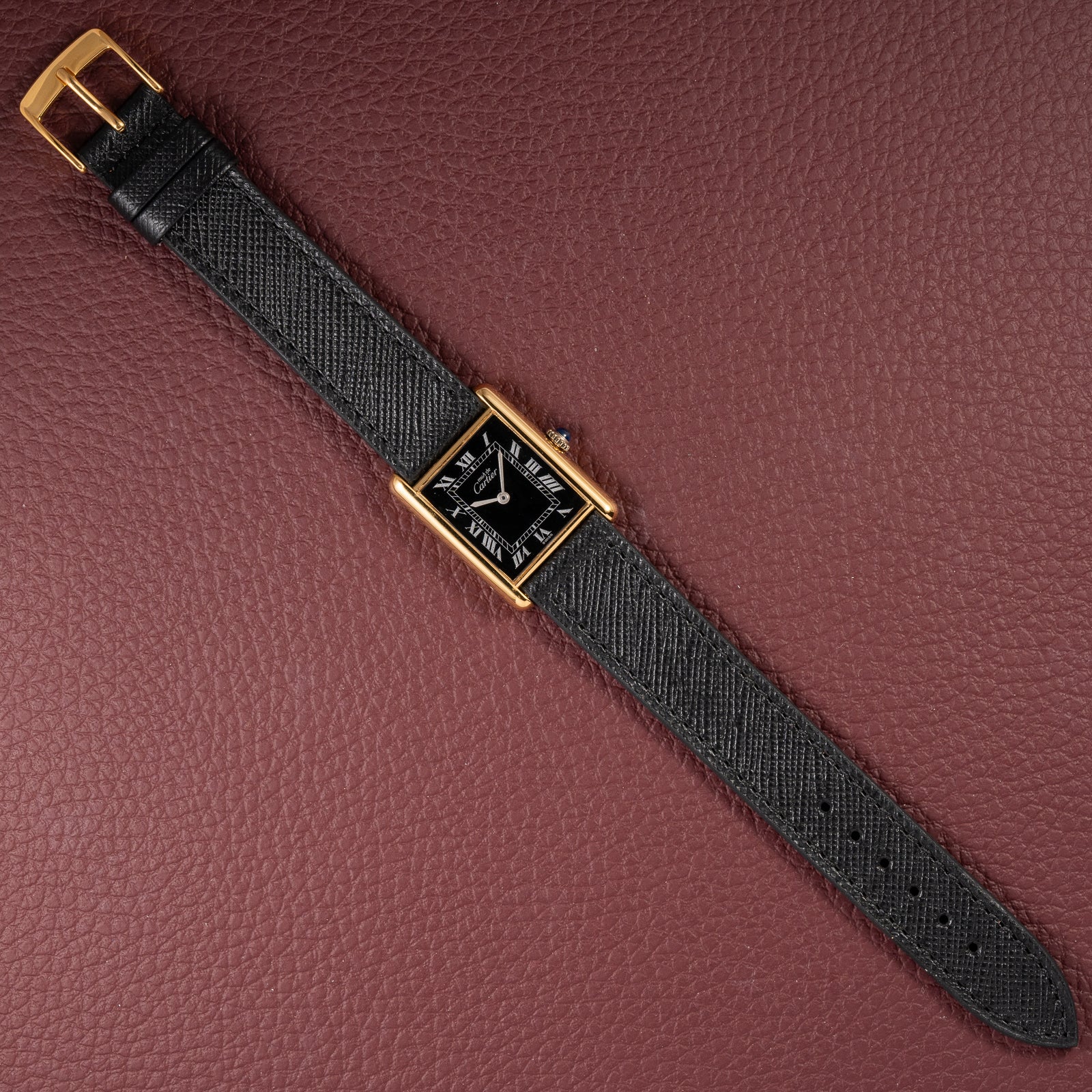 Cartier Tank Must de Black Roman Dial Vermeil GM from 1980s